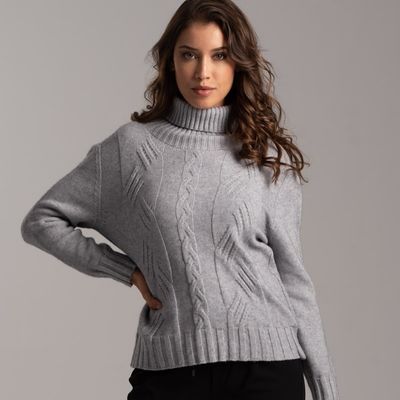 Maglia donna dolcevita in viscosa con trecce ad intarsio